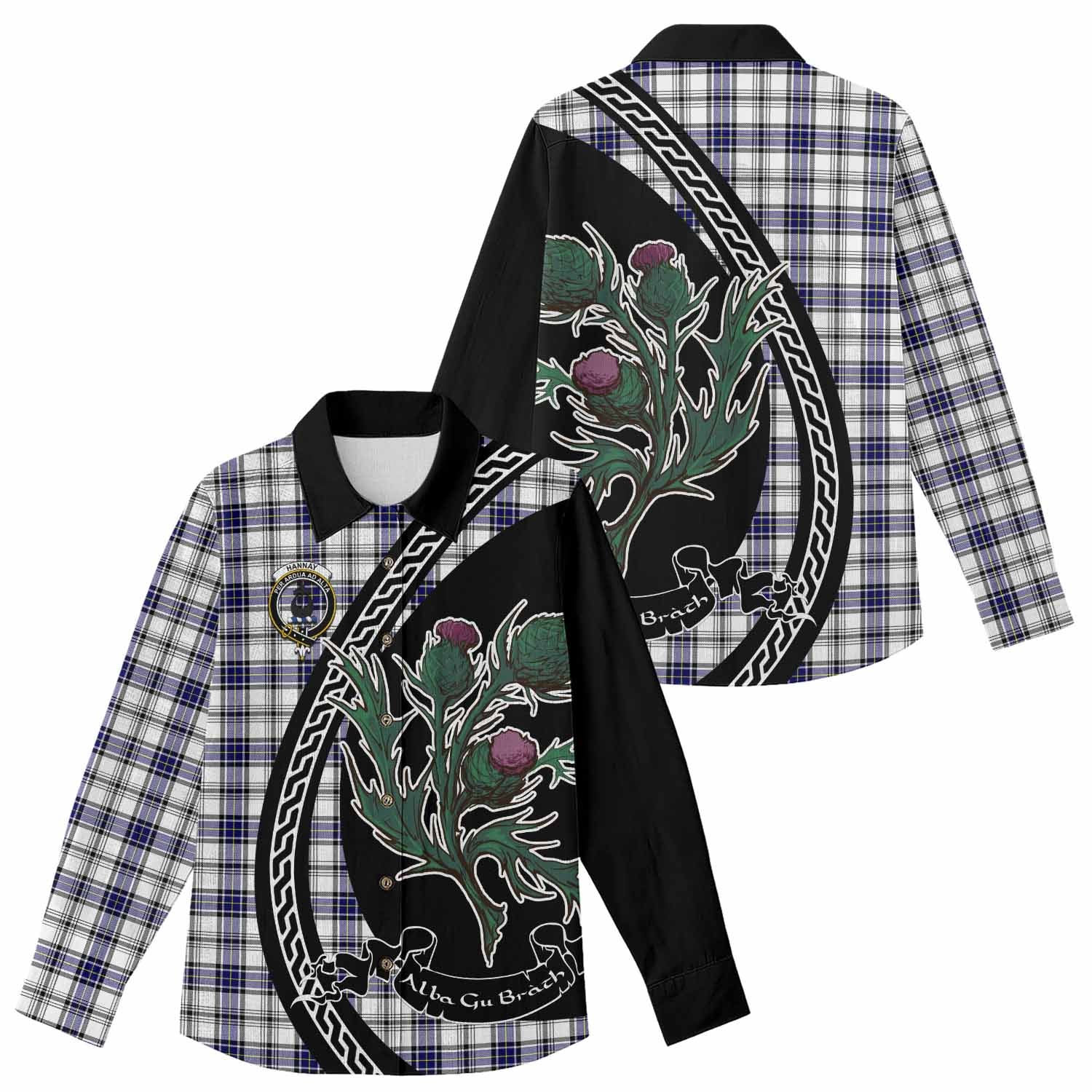Hannay Family Crest Tartan Women Casual Shirt Alba Thistle Inspired - Tartan Vibes Clothing