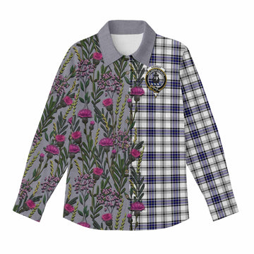 Hannay Family Crest Tartan Women Casual Shirt Scottish Thistle Flower Pattern Half Style