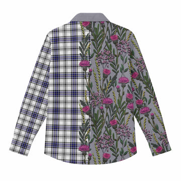 Hannay Family Crest Tartan Women Casual Shirt Scottish Thistle Flower Pattern Half Style