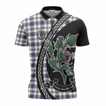Hannay Family Crest Tartan Zipper Polo Shirt Alba Thistle Inspired