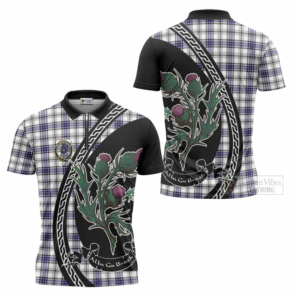 Hannay Family Crest Tartan Zipper Polo Shirt Alba Thistle Inspired - Tartan Vibes Clothing