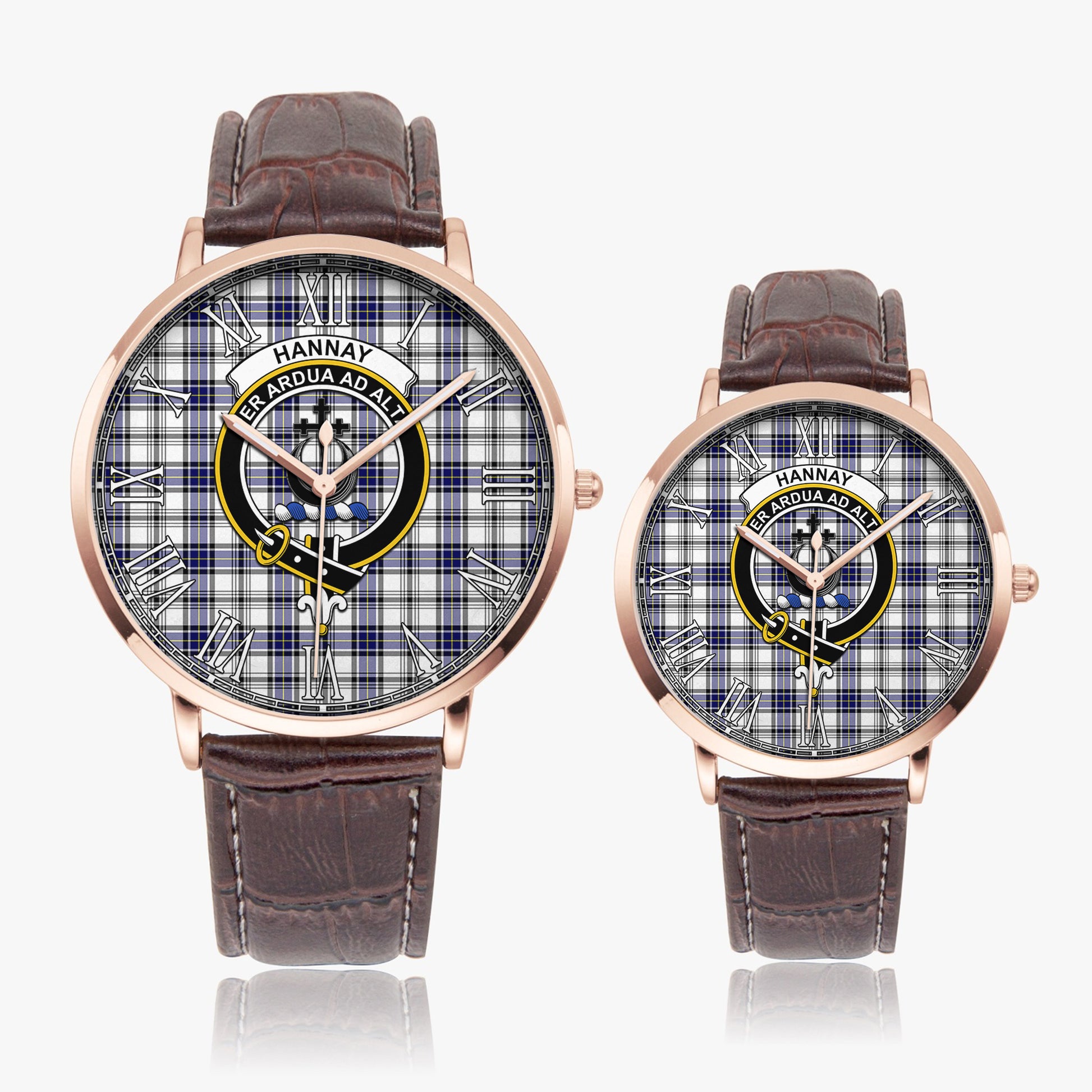 Hannay Modern Tartan Family Crest Leather Strap Quartz Watch - Tartanvibesclothing