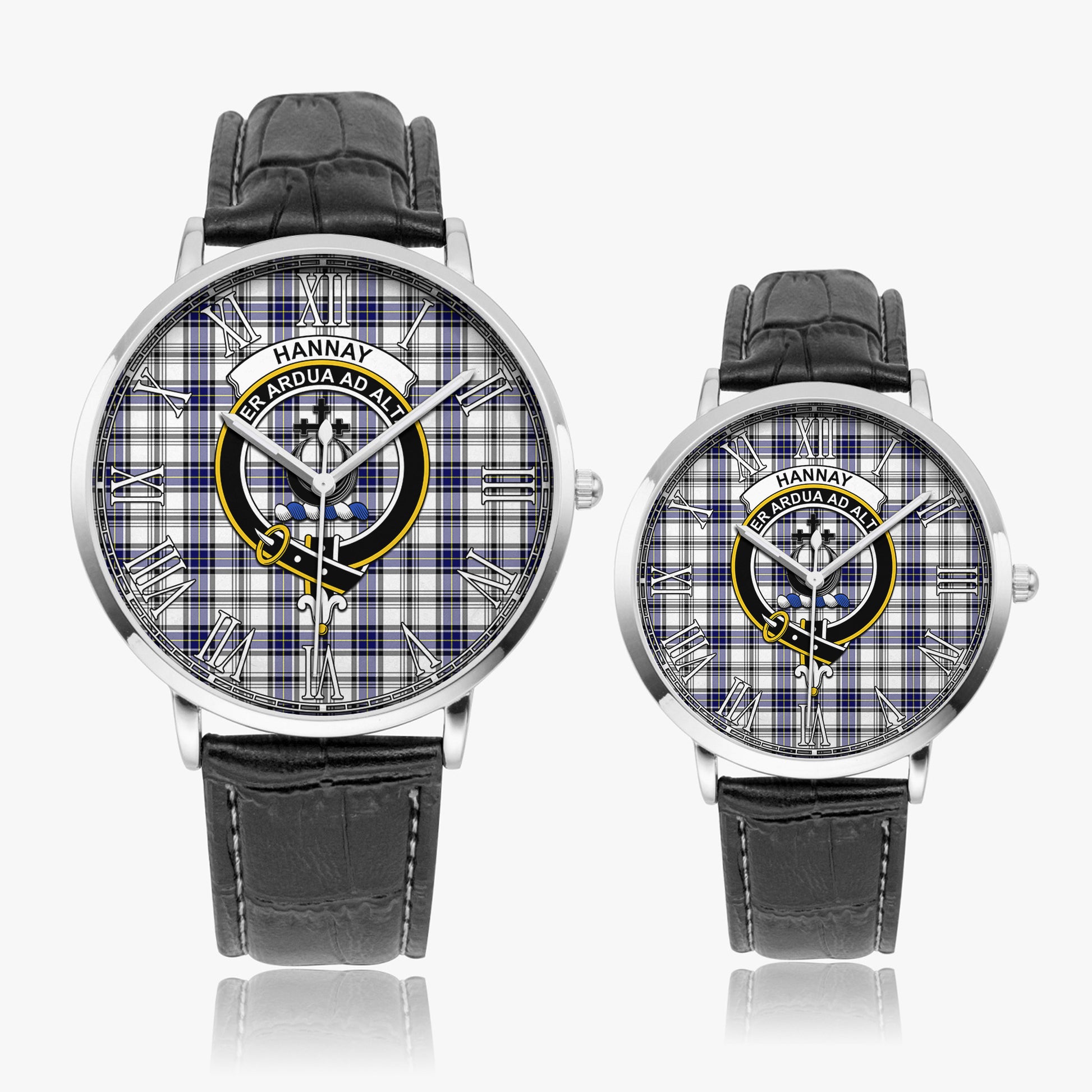 Hannay Modern Tartan Family Crest Leather Strap Quartz Watch - Tartanvibesclothing