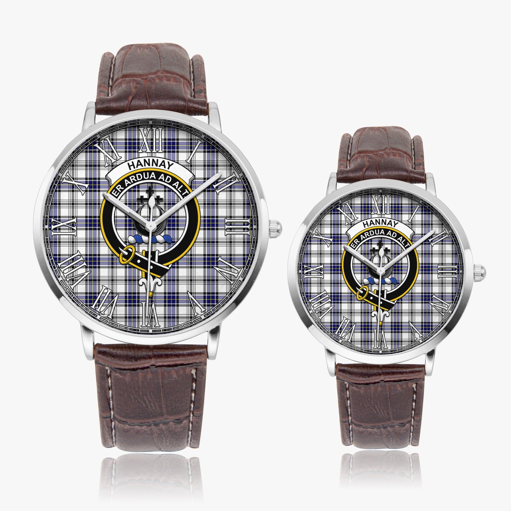 Hannay Modern Tartan Family Crest Leather Strap Quartz Watch - Tartanvibesclothing