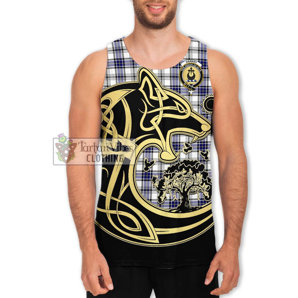 Hannay Tartan Men's Tank Top with Family Crest Celtic Wolf Style Men - Tartan Vibes Clothing