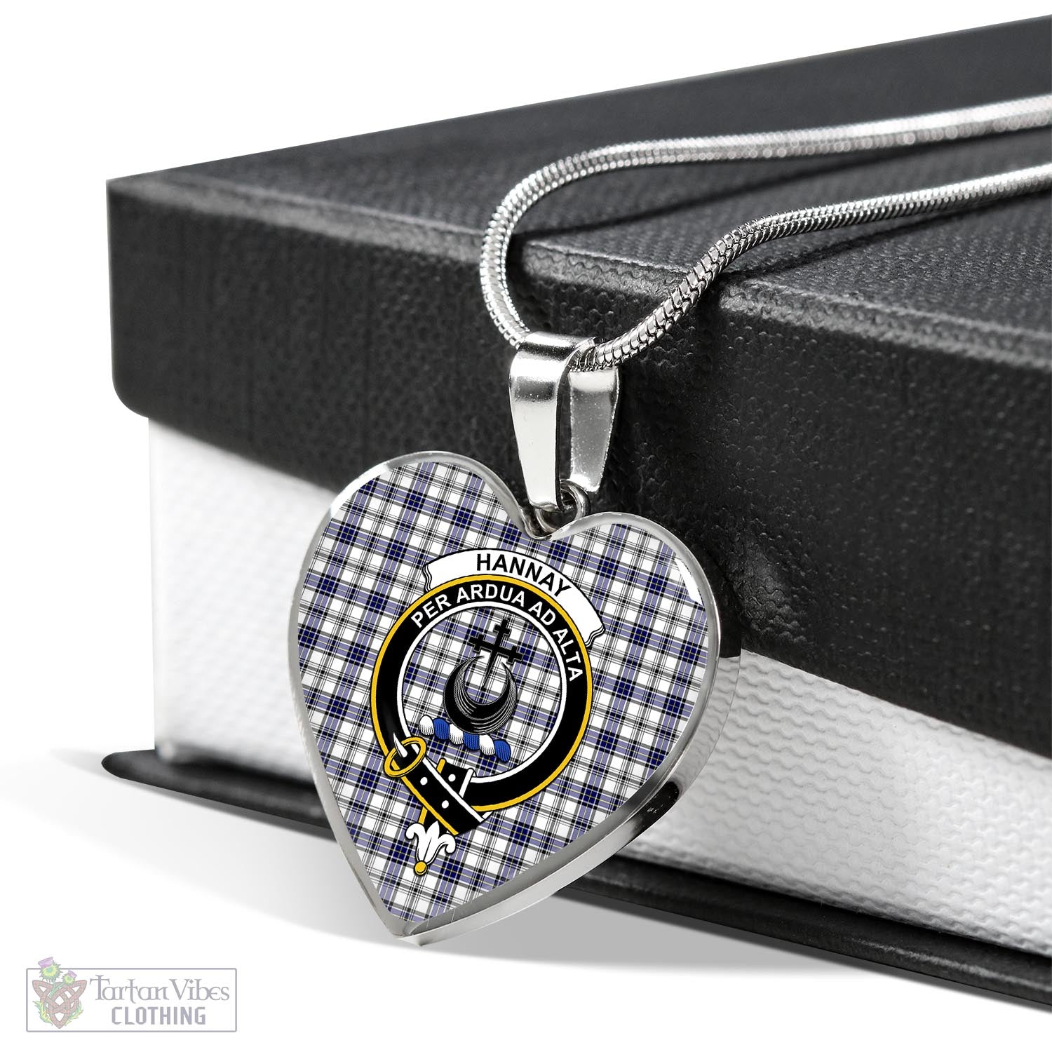 Tartan Vibes Clothing Hannay Modern Tartan Heart Necklace with Family Crest