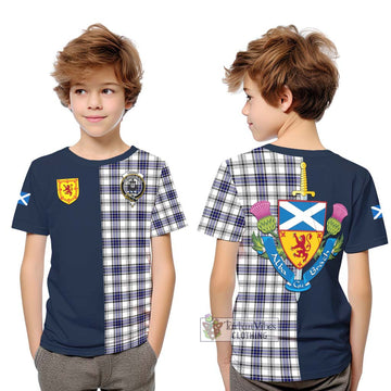 Tartan Vibes Clothing Hannay Modern Tartan Kid T-Shirt with Scottish Lion Royal Arm Half Style