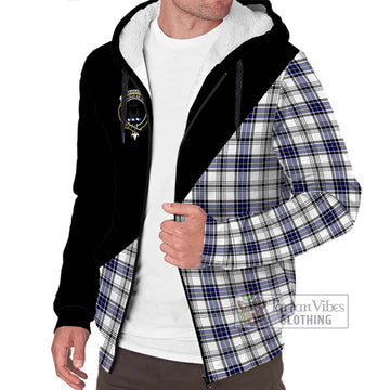 Hannay Tartan Sherpa Hoodie with Family Crest and Military Logo Style