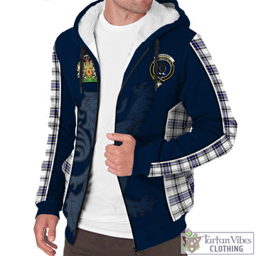 Hannay Modern Tartan Sherpa Hoodie with Family Crest and Lion Rampant Vibes Sport Style