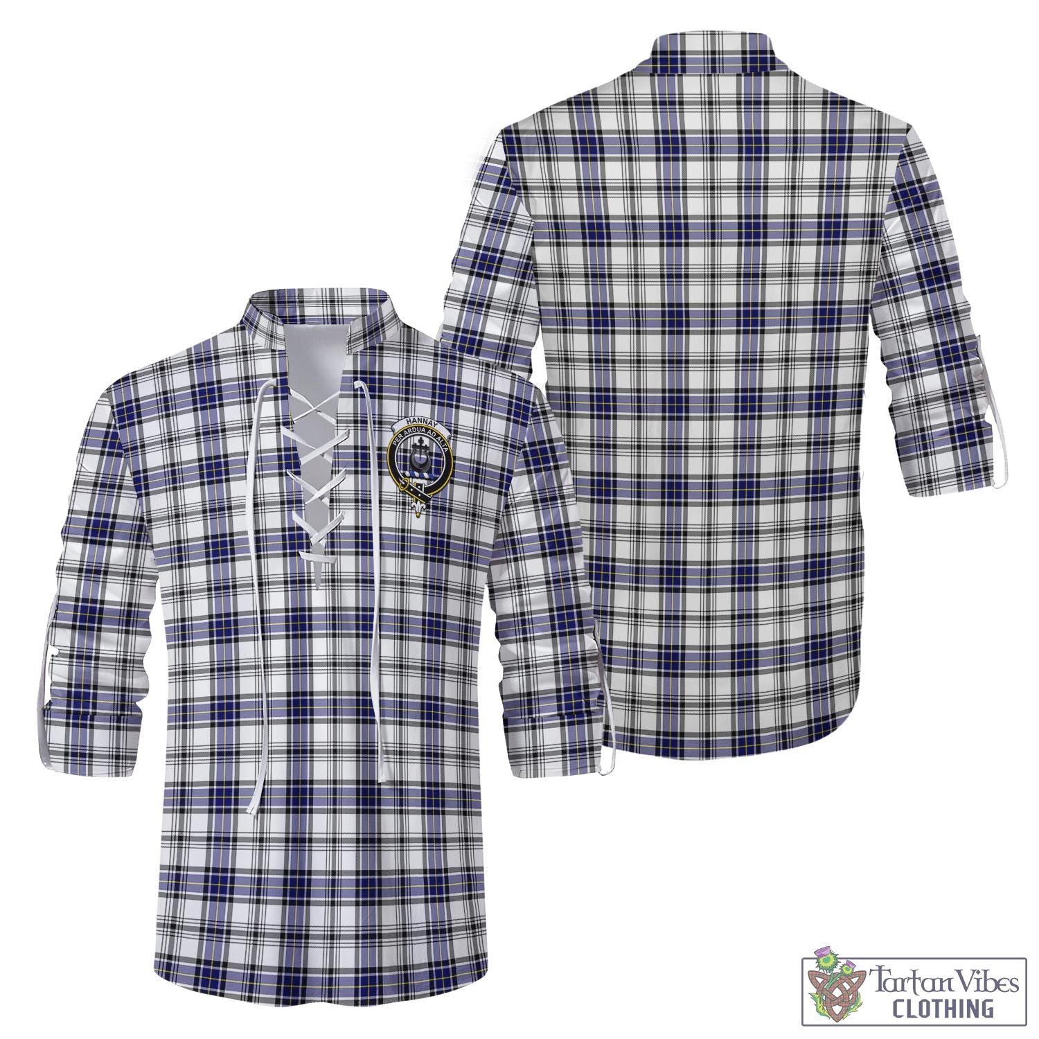 Tartan Vibes Clothing Hannay Modern Tartan Men's Scottish Traditional Jacobite Ghillie Kilt Shirt with Family Crest