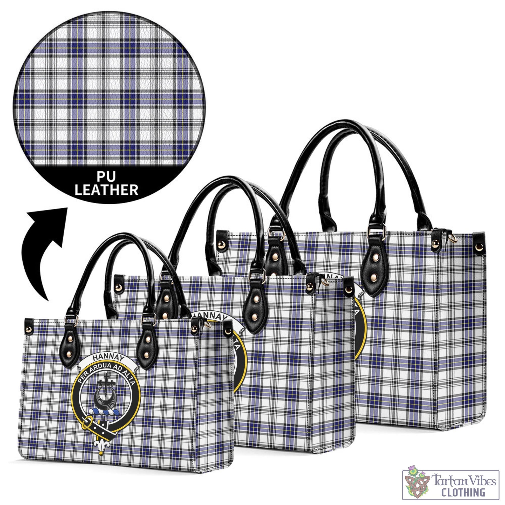 Tartan Vibes Clothing Hannay Modern Tartan Luxury Leather Handbags with Family Crest