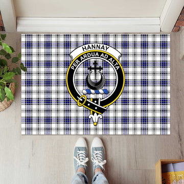 Hannay Tartan Rubber Doormat with Family Crest