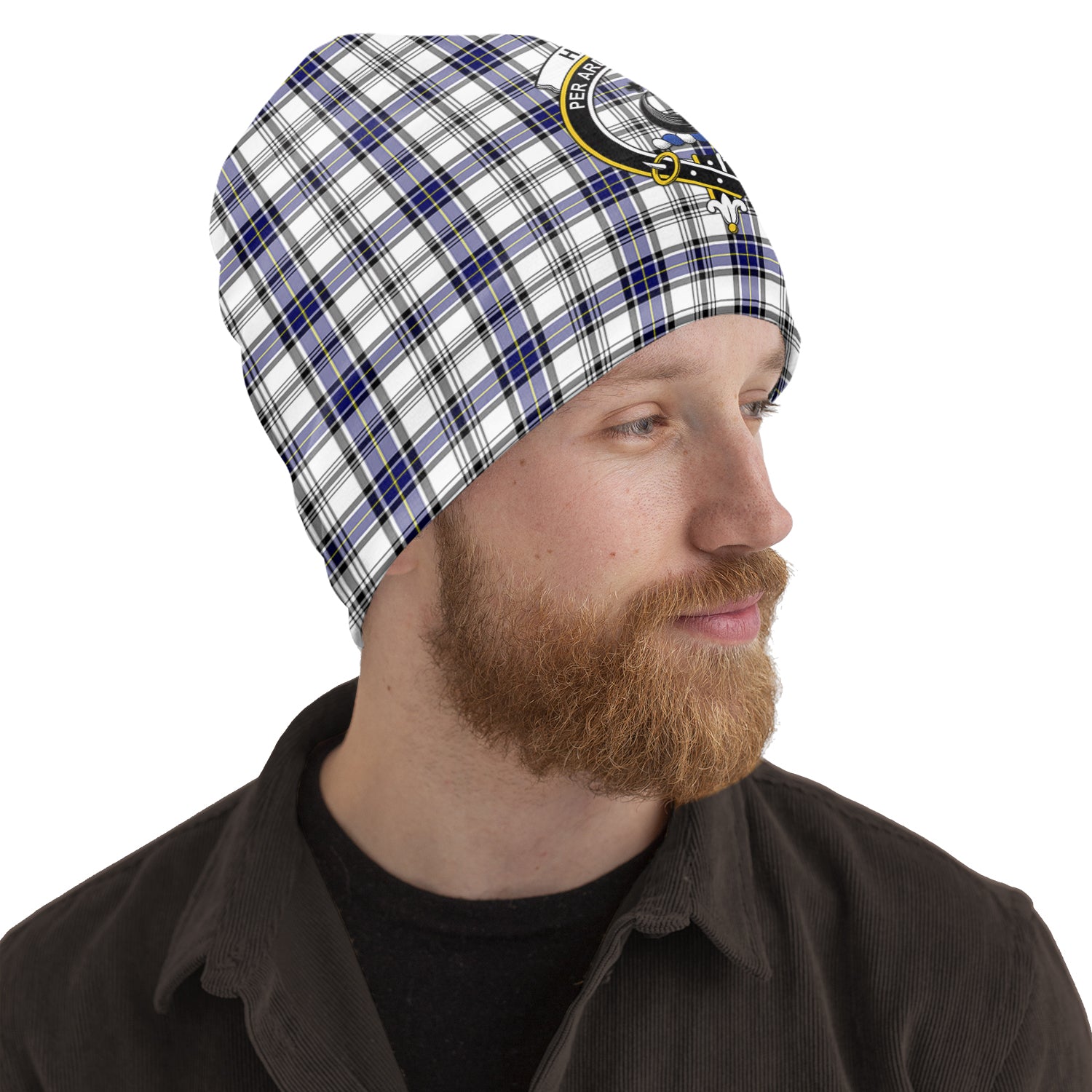 Hannay Tartan Beanies Hat with Family Crest One Size 10.5*10.2 inches - Tartan Vibes Clothing