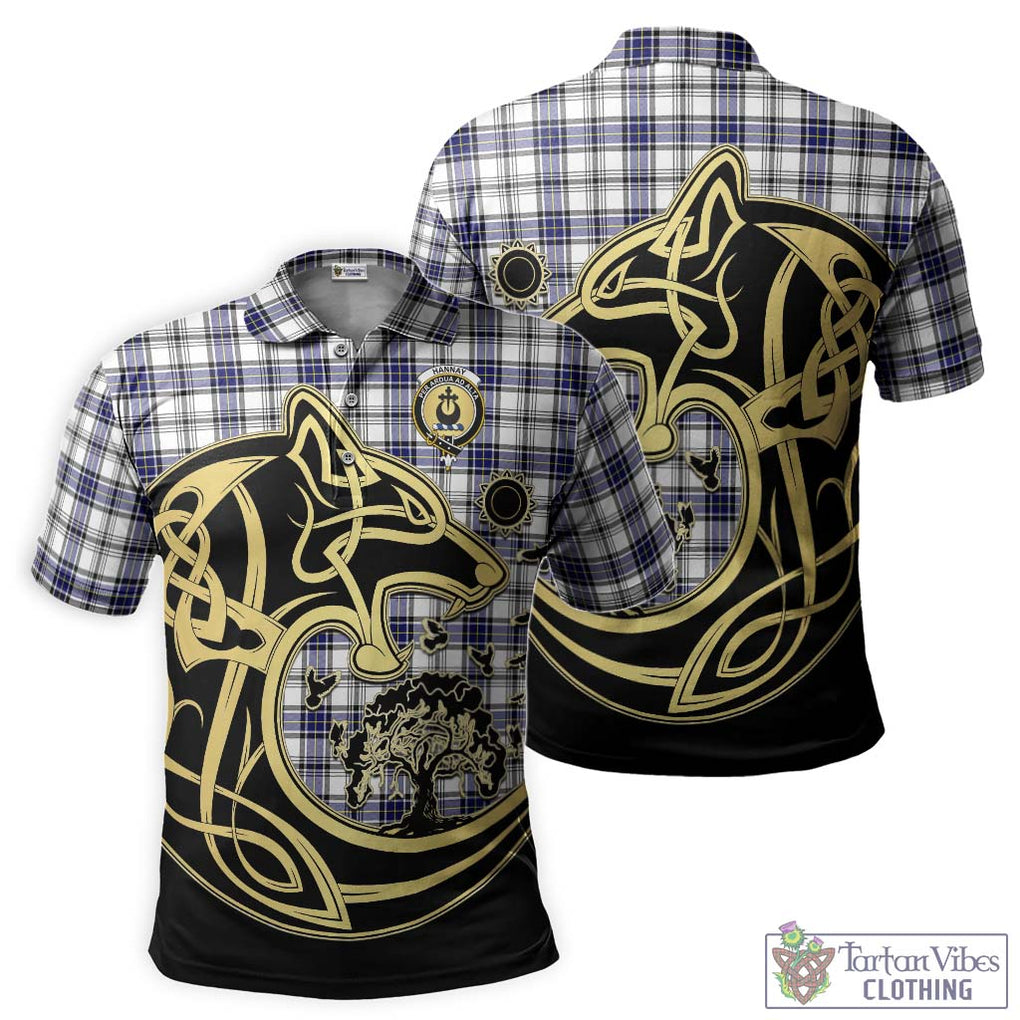 Hannay Tartan Polo Shirt with Family Crest Celtic Wolf Style Kid - Tartanvibesclothing Shop