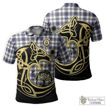 Hannay Tartan Polo Shirt with Family Crest Celtic Wolf Style