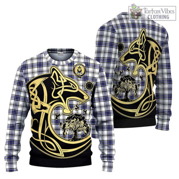 Hannay Tartan Knitted Sweater with Family Crest Celtic Wolf Style Unisex - Tartan Vibes Clothing