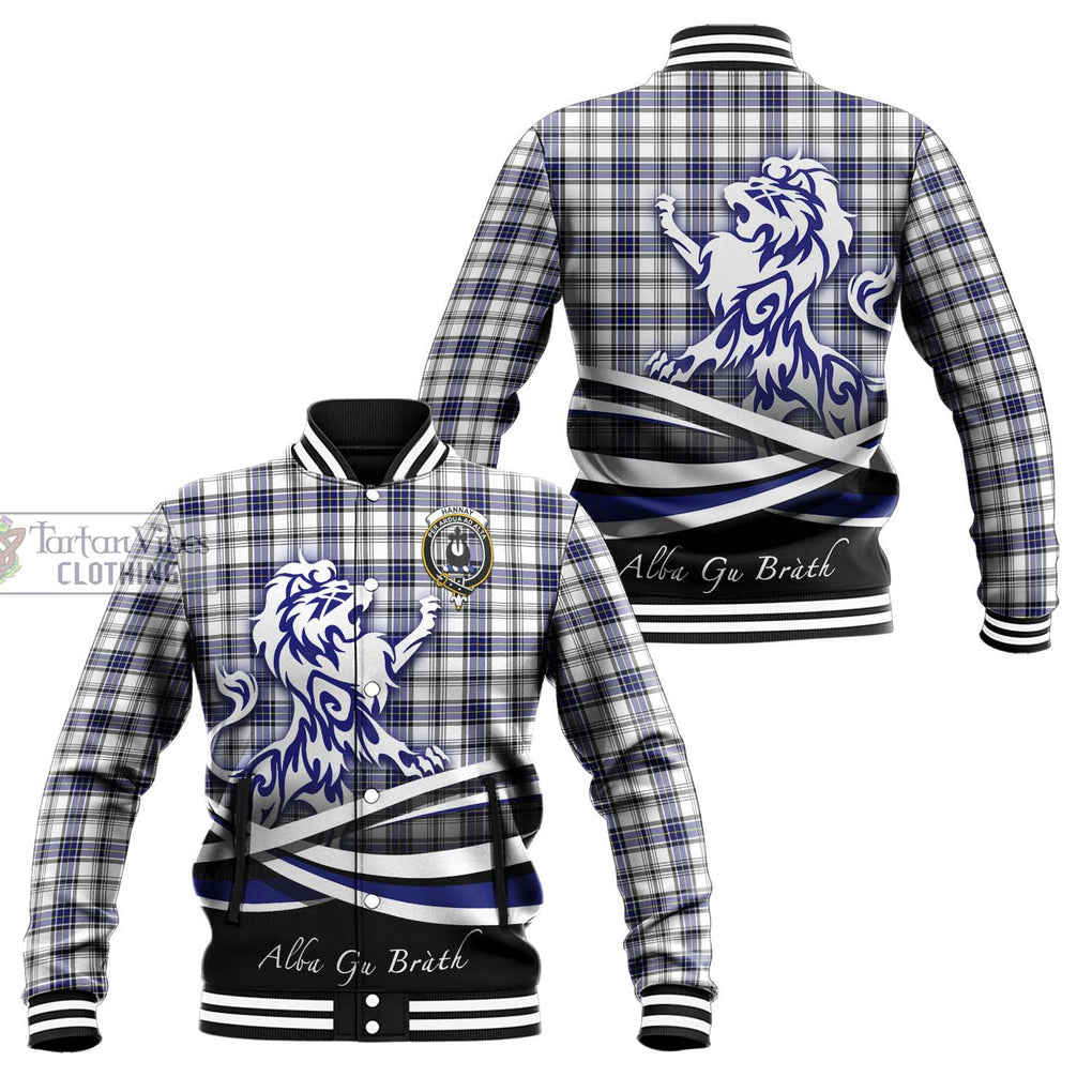 Hannay Tartan Baseball Jacket with Alba Gu Brath Regal Lion Emblem Unisex - Tartanvibesclothing Shop
