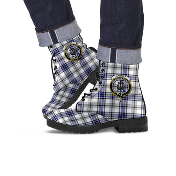 Hannay Tartan Leather Boots with Family Crest