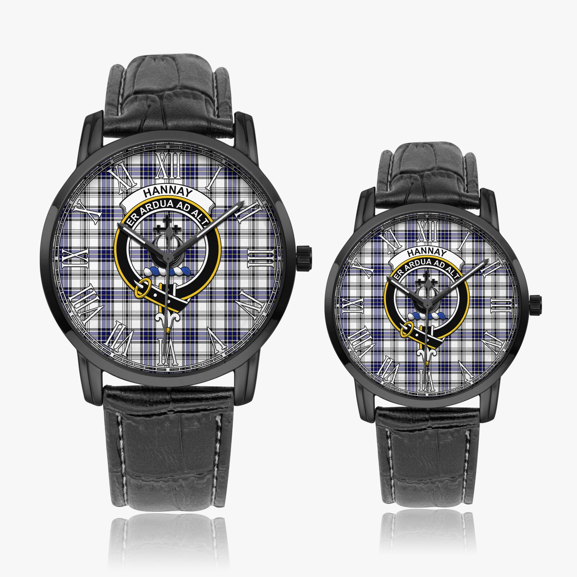 Hannay Modern Tartan Family Crest Leather Strap Quartz Watch - Tartanvibesclothing