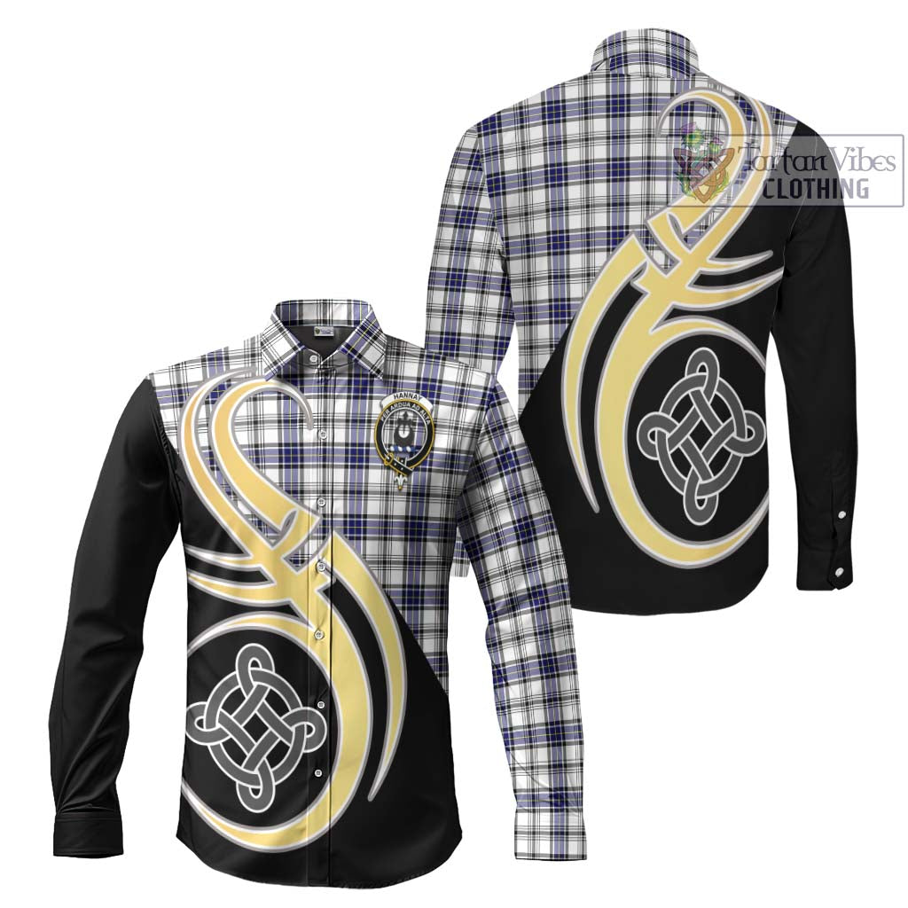 Hannay Tartan Long Sleeve Button Shirt with Family Crest and Celtic Symbol Style Men's Shirt S - Tartan Vibes Clothing