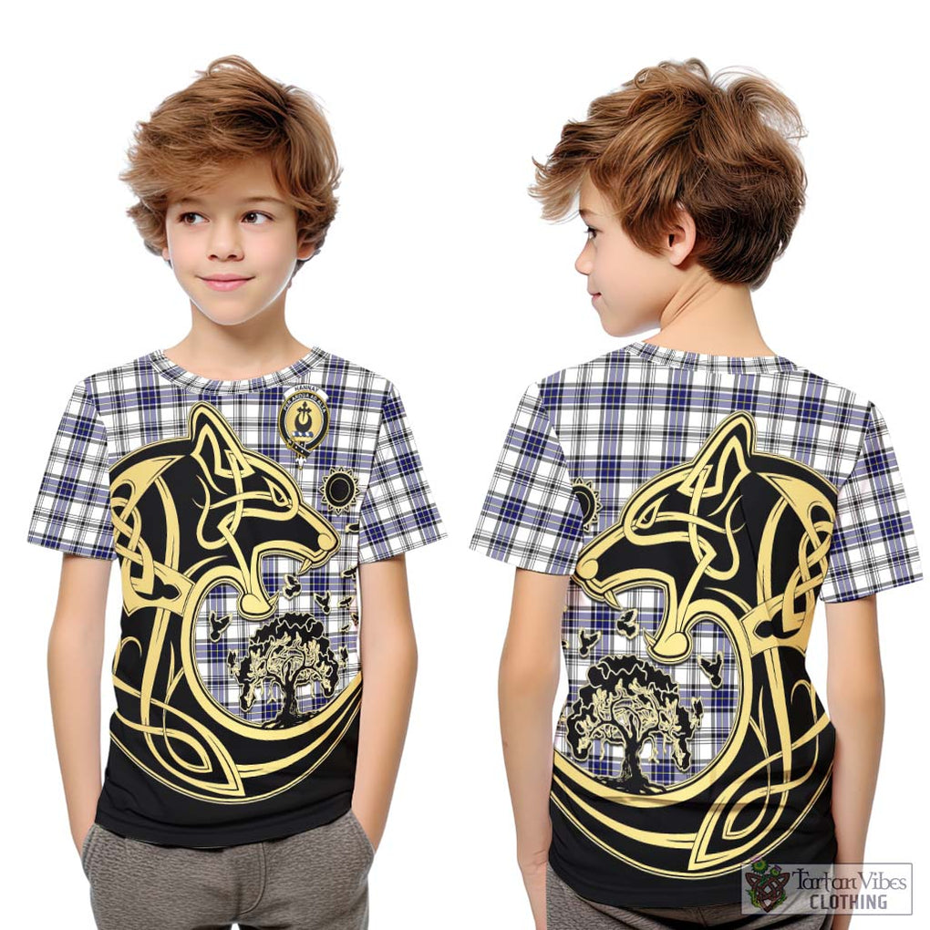Hannay Tartan Kid T-Shirt with Family Crest Celtic Wolf Style Youth XL Size14 - Tartan Vibes Clothing