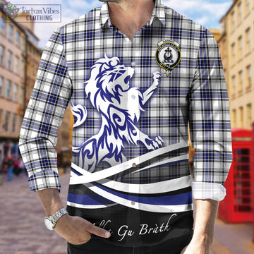 Hannay Modern Tartan Long Sleeve Button Up Shirt with Alba Gu Brath Regal Lion Emblem