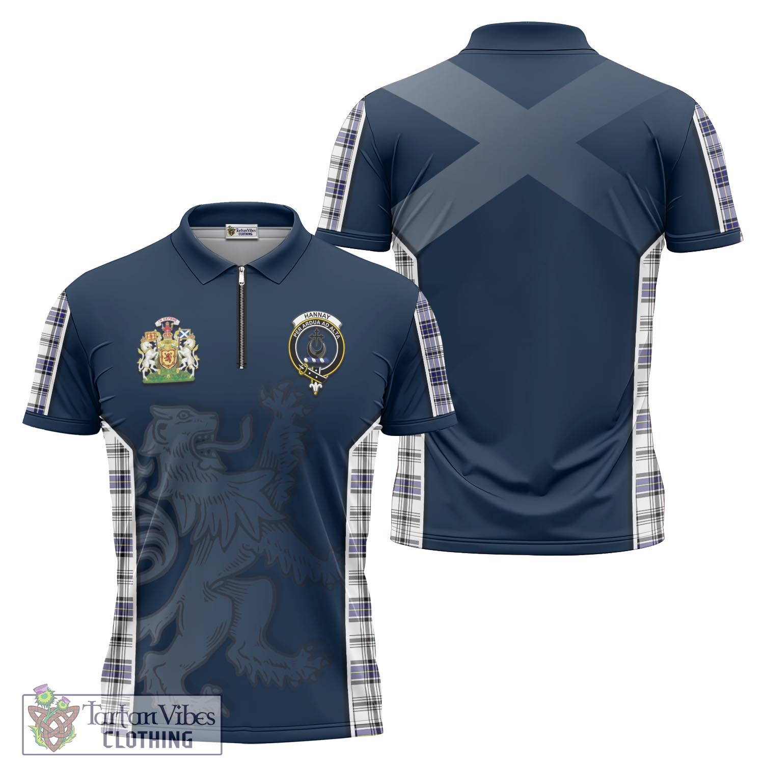 Tartan Vibes Clothing Hannay Modern Tartan Zipper Polo Shirt with Family Crest and Lion Rampant Vibes Sport Style