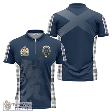 Hannay Tartan Zipper Polo Shirt with Family Crest and Lion Rampant Vibes Sport Style