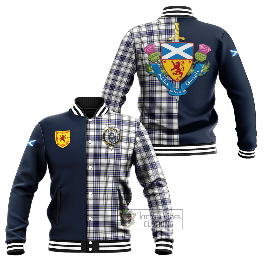 Tartan Vibes Clothing Hannay Modern Tartan Baseball Jacket with Scottish Lion Royal Arm Half Style
