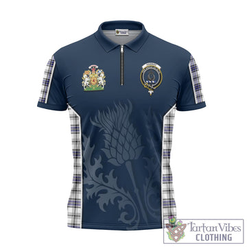 Hannay Modern Tartan Zipper Polo Shirt with Family Crest and Scottish Thistle Vibes Sport Style