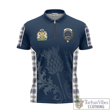Hannay Tartan Zipper Polo Shirt with Family Crest and Scottish Thistle Vibes Sport Style