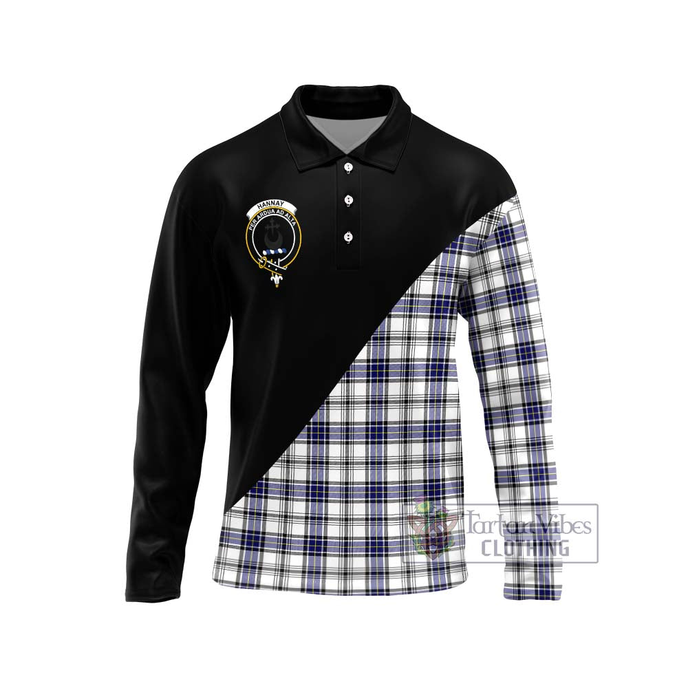 Hannay Tartan Long Sleeve Polo Shirt with Family Crest and Military Logo Style Unisex - Tartanvibesclothing Shop