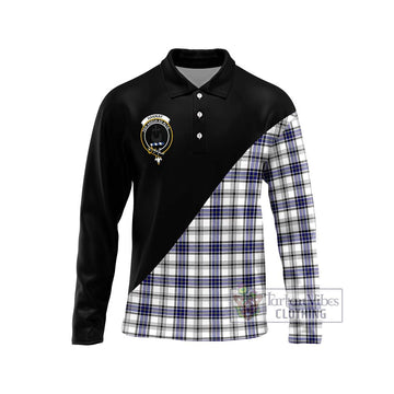 Hannay Tartan Long Sleeve Polo Shirt with Family Crest and Military Logo Style Unisex - Tartanvibesclothing Shop