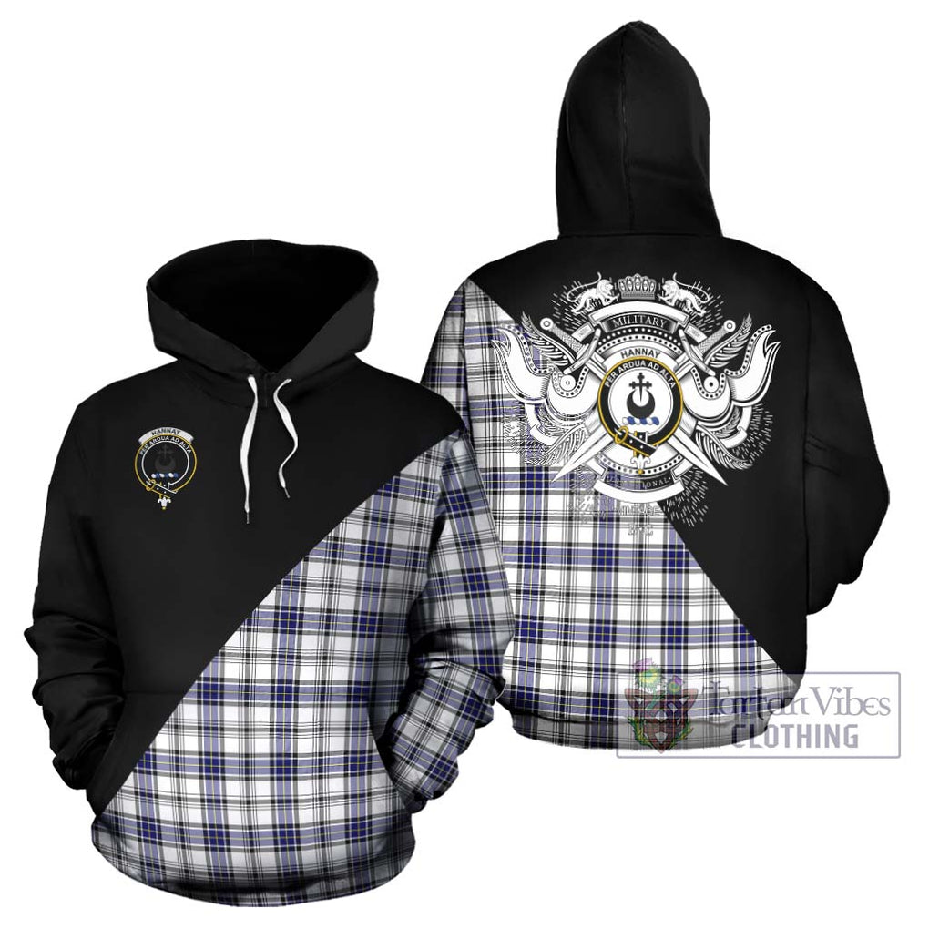Hannay Tartan Hoodie with Family Crest and Military Logo Style Zip Hoodie - Tartanvibesclothing Shop