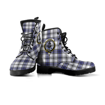 Hannay Tartan Leather Boots with Family Crest