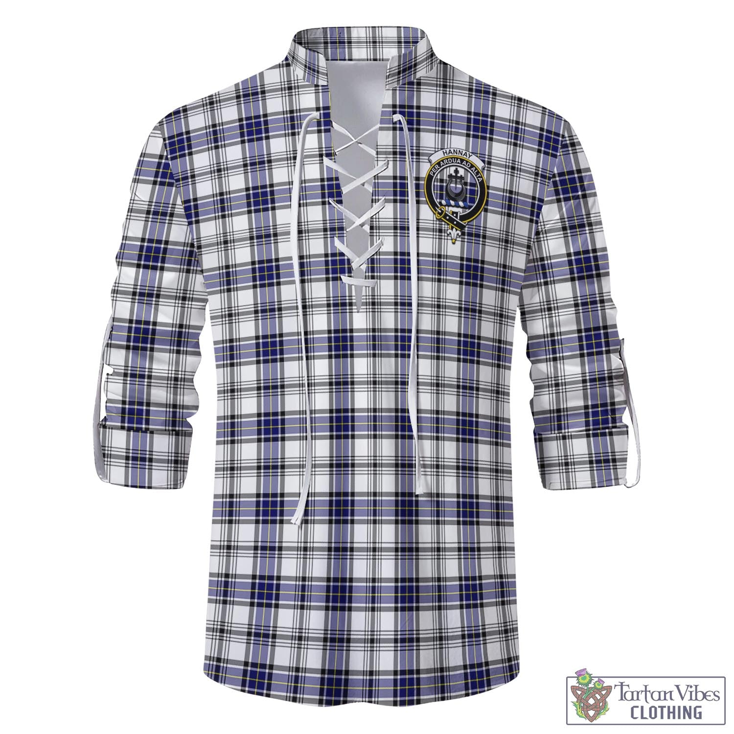 Tartan Vibes Clothing Hannay Modern Tartan Men's Scottish Traditional Jacobite Ghillie Kilt Shirt with Family Crest