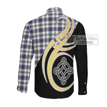 Hannay Tartan Long Sleeve Button Shirt with Family Crest and Celtic Symbol Style