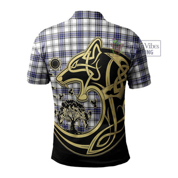 Hannay Tartan Polo Shirt with Family Crest Celtic Wolf Style