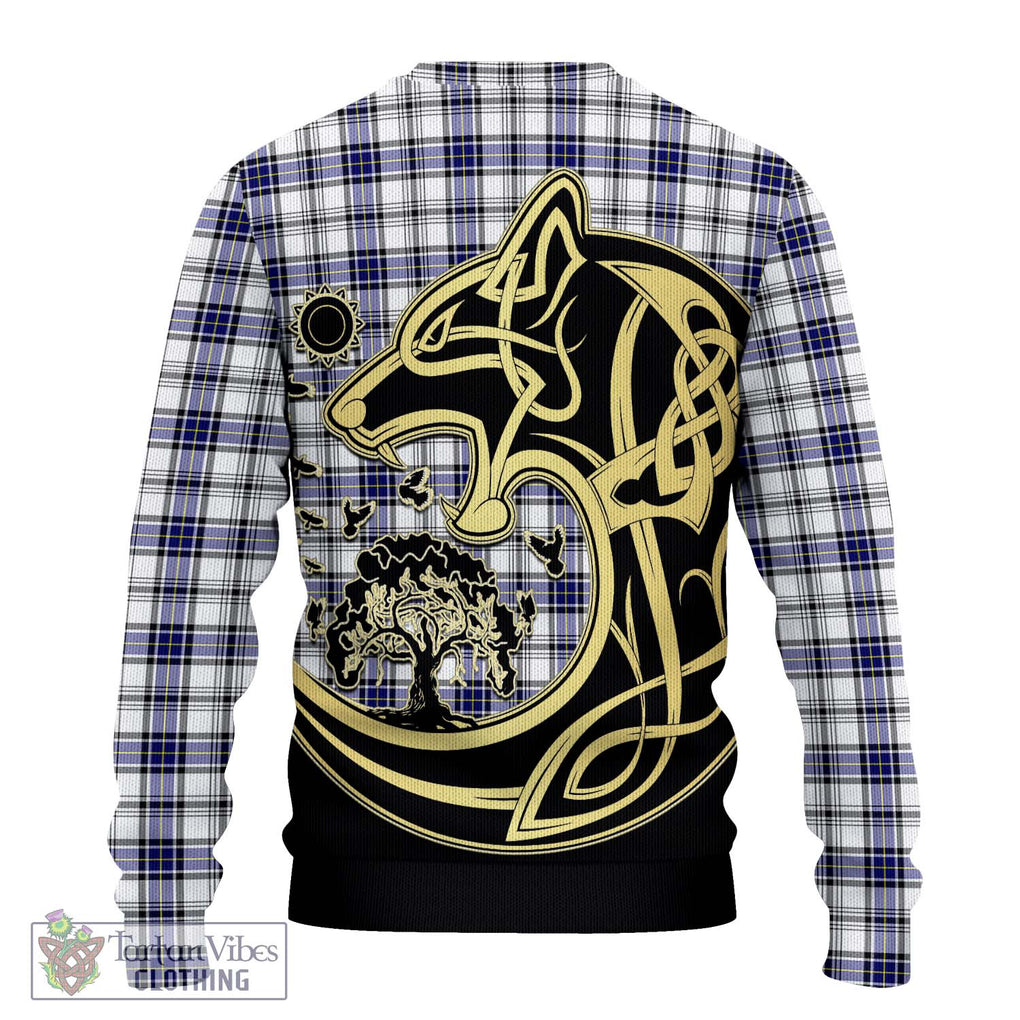 Hannay Tartan Knitted Sweater with Family Crest Celtic Wolf Style - Tartan Vibes Clothing