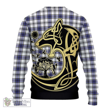 Hannay Tartan Knitted Sweater with Family Crest Celtic Wolf Style - Tartan Vibes Clothing