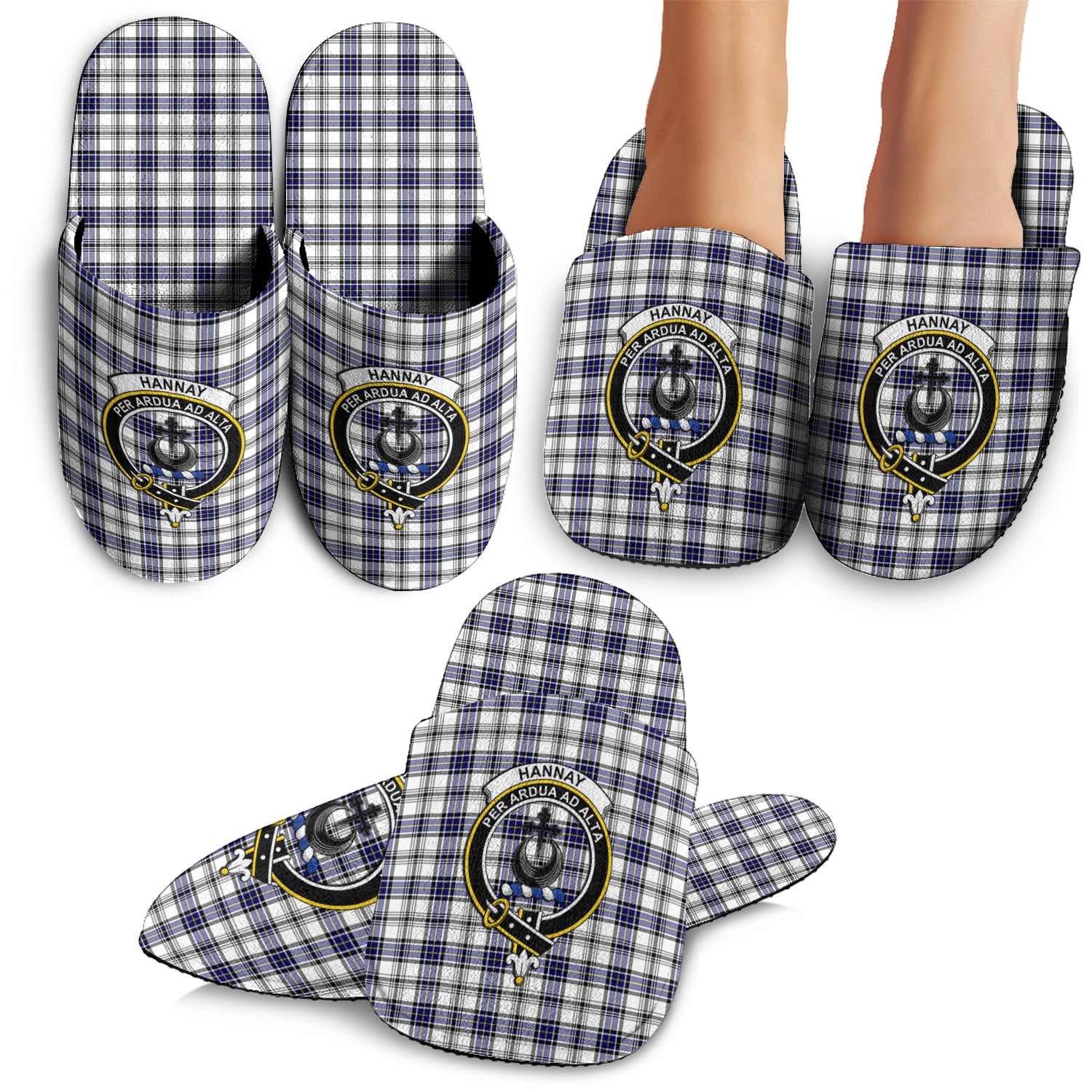 Hannay Modern Tartan Home Slippers with Family Crest - Tartanvibesclothing