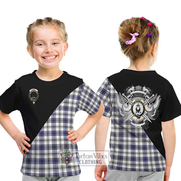 Hannay Tartan Kid T-Shirt with Family Crest and Military Logo Style - Tartanvibesclothing Shop