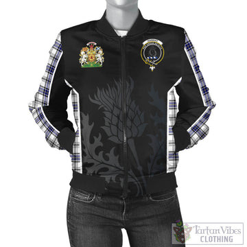 Hannay Tartan Bomber Jacket with Family Crest and Scottish Thistle Vibes Sport Style