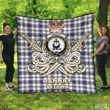 Hannay Modern Tartan Quilt with Clan Crest and the Golden Sword of Courageous Legacy