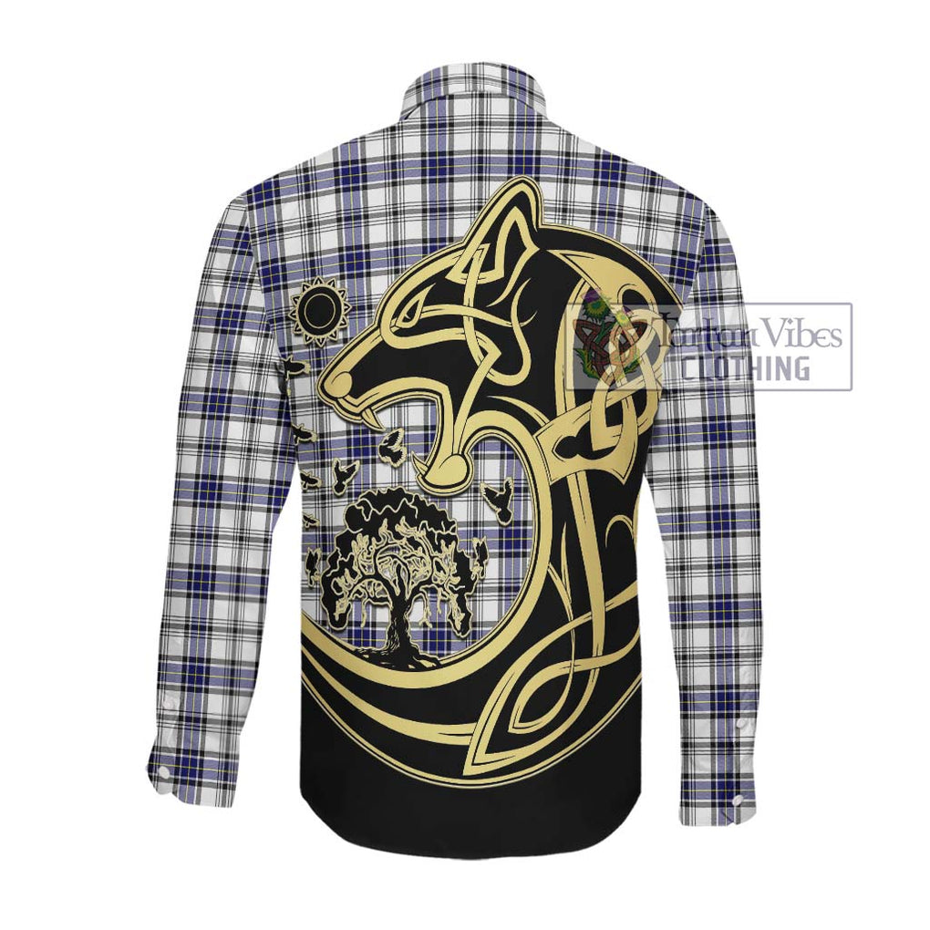 Hannay Tartan Long Sleeve Button Shirt with Family Crest Celtic Wolf Style Men's Shirt - Tartan Vibes Clothing