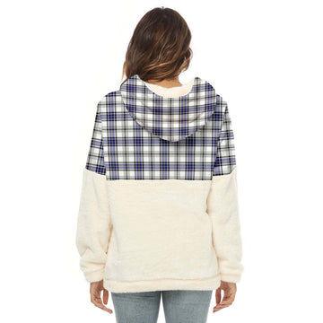 Hannay Tartan Half Style Women's Borg Fleece Hoodie with Half Zip with Family Crest