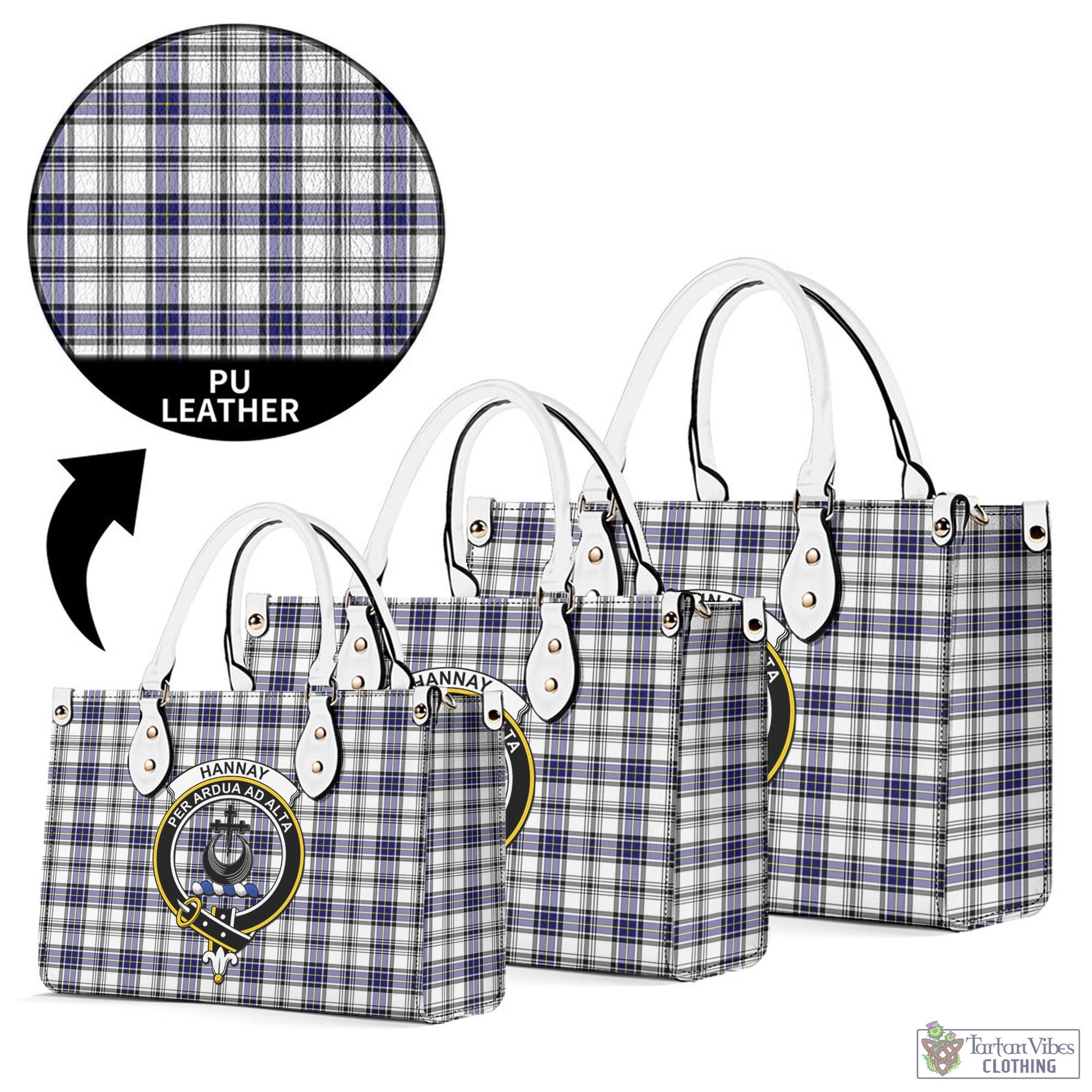 Tartan Vibes Clothing Hannay Modern Tartan Luxury Leather Handbags with Family Crest
