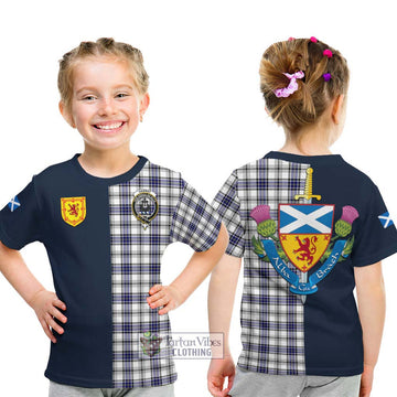 Tartan Vibes Clothing Hannay Modern Tartan Kid T-Shirt with Scottish Lion Royal Arm Half Style
