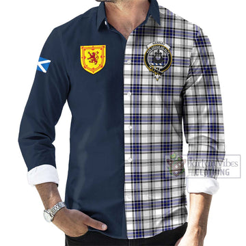 Hannay Tartan Long Sleeve Button Shirt Alba with Scottish Lion Royal Arm Half Style