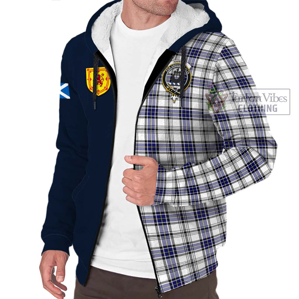 Hannay Tartan Sherpa Hoodie Alba with Scottish Lion Royal Arm Half Style - Tartan Vibes Clothing